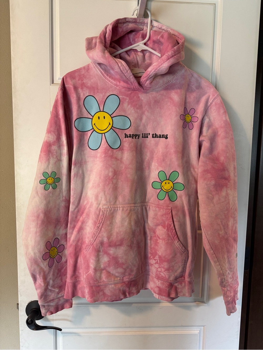 Pink Tie-Dye Smiley Daisy Hoodie| FUSCHIA LIL THANG TIE DYE HOODIE - Picture 3 of 6